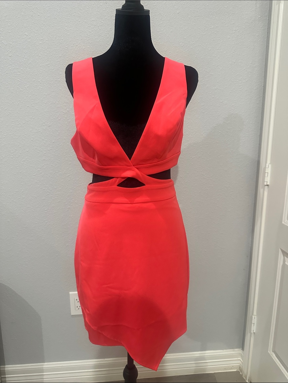 Women's Coral Cutout Mini Dress with Twist Detail